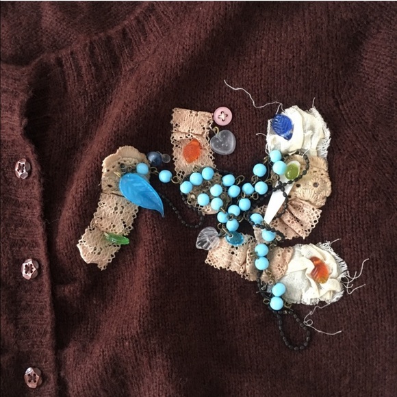 Free People Cropped Embellished Cardigan Wool S - Picture 3 of 8